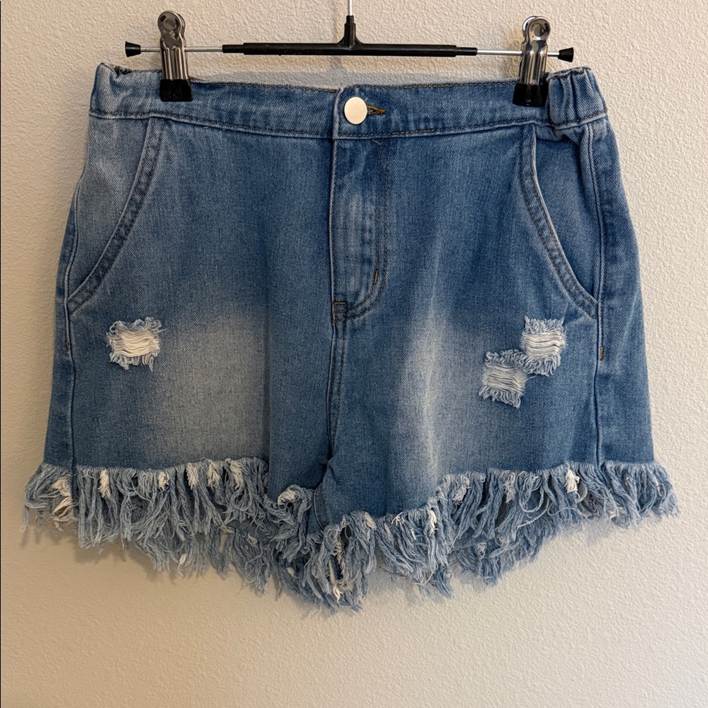 Denim Frayed Hem Women Shorts
